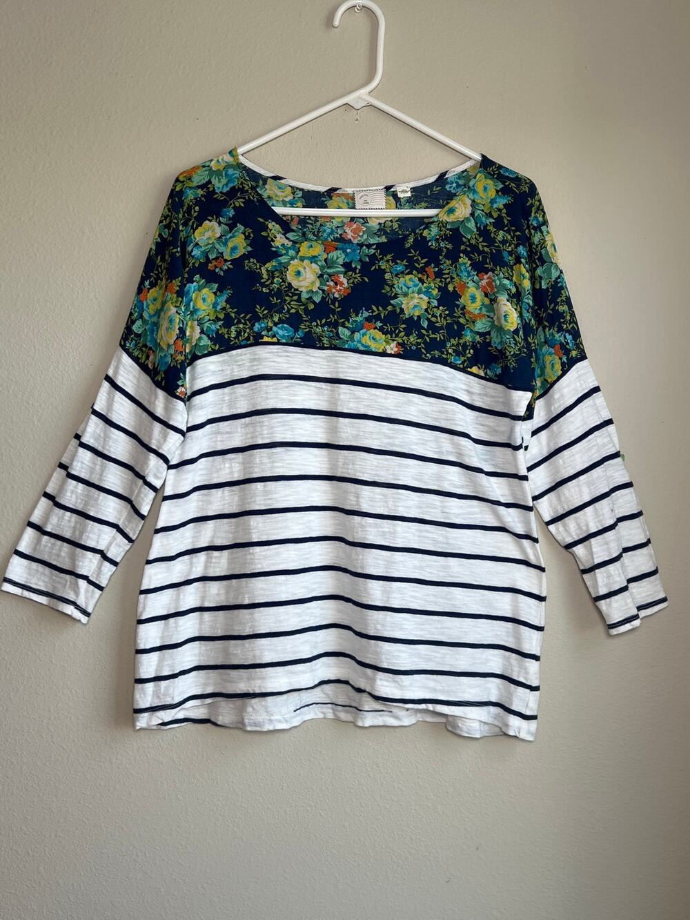 Anthropologie Postmark Mixed Floral Stripe Cotton Rayon Knit Top Blouse Large